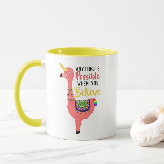 Cute Unicorn Flamingo Llama Inspirerend Quote Mok (Met donut)