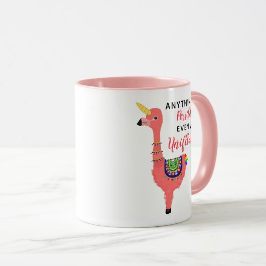 Cute Unicorn Flamingo Llama Inspirerende Unifllama Mok (Voorkant rechts)