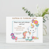 Cute Unicorn Floral Girl 2e Invitation anniversair (Debout devant)