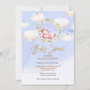 Cute Unicorn Floral Greenery Blue Sky Baby shower Kaart