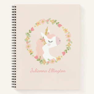 Cute Unicorn Floral Wreater Blush Pink Aangepaste Notitieboek