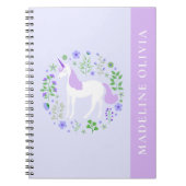 Cute Unicorn Flowers Paars Persoonlijke Naam Notitieboek (Voorkant)