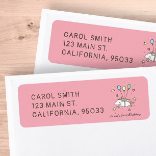 Cute Unicorn Flying op Balloons Etiket