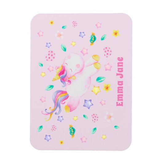 Cute Unicorn - Gepersonaliseerde Roze Kinderen Magneet (Verticaal)