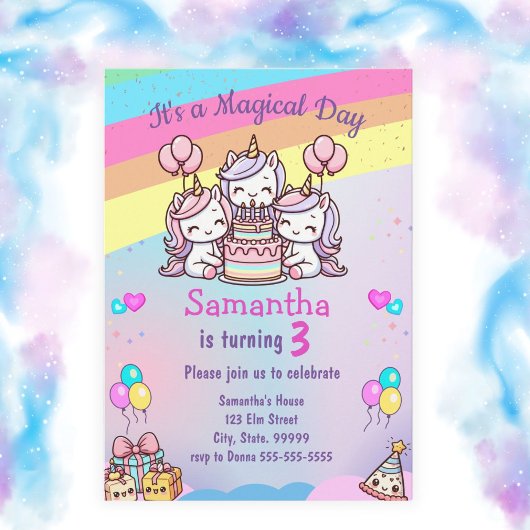Cute Unicorn Girl Anniversaire Invitation