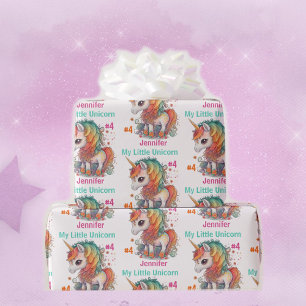 Cute Unicorn Girl's Birthday Name & Age Gift Cadeaupapier