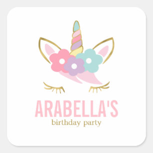 Cute Unicorn Girls Birthday Party Vierkante Sticker