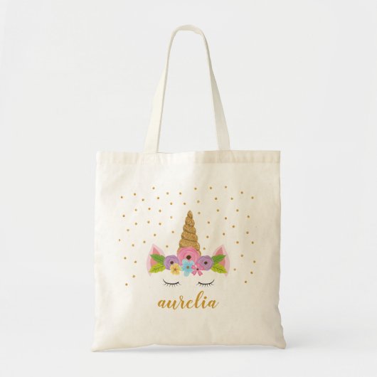 Cute Unicorn Girly Canvas tas met aangepaste naam (Voorkant)