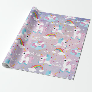 Cute unicorn Happy jarig roze meisje Cadeaupapier