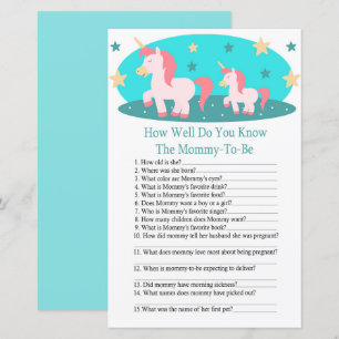 Cute Unicorn hoe goed je baby shower game kent