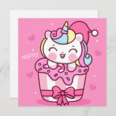 Cute Unicorn Holiday Kaart (Voorkant / Achterkant)