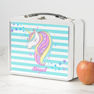 Cute Unicorn Holografische Sterren Aqua Strepen
