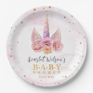 Cute Unicorn Horn Baby shower Gold Glitter Papieren Bordje