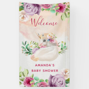Cute Unicorn Illustration Flowers Girl Baby shower Spandoek