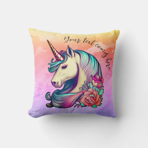 Cute Unicorn in Colorful Sky Kussen