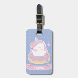 Cute Unicorn in Doughnut Girls Bagagelabel