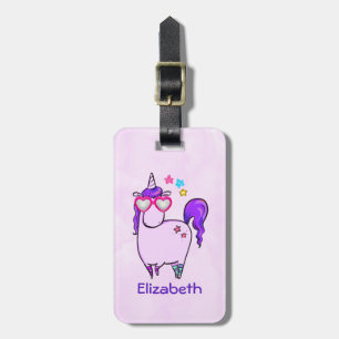 Cute Unicorn in Heart Shaped Glasses Bagagelabel