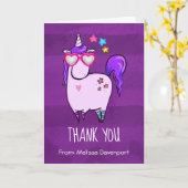 Cute Unicorn in Heart Shaped Glasses Hartelijk dan Kaart (Gele Bloem)