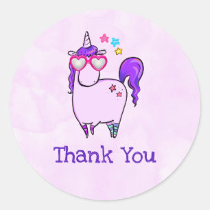 Cute Unicorn in Heart Shaped Glasses Hartelijk dan Ronde Sticker