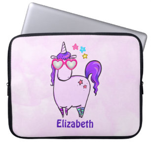 Cute Unicorn in Heart Shaped Glasses Laptop Sleeve