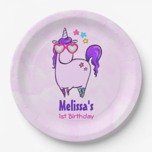Cute Unicorn in Heart Shaped Glasses Papieren Bordje