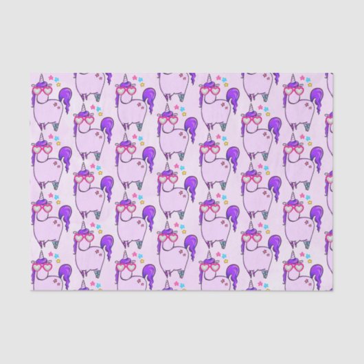 Cute Unicorn in Heart Shaped Glasses Tissuepapier (Voorkant)