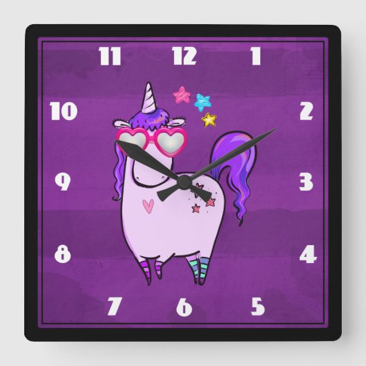 Cute Unicorn in Heart Shaped Glasses Vierkante Klok (Voorkant)