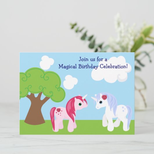 Cute Unicorn Invitation Anniversaire (Debout devant)