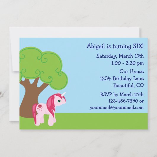 Cute Unicorn Invitation Anniversaire (Dos)