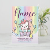 Cute Unicorn Invitation Rainbow Modèle d'anniversa (Debout devant)