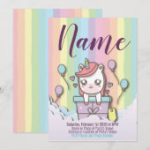 Cute Unicorn Invitation Rainbow Modèle d'anniversa (Devant / Derrière)