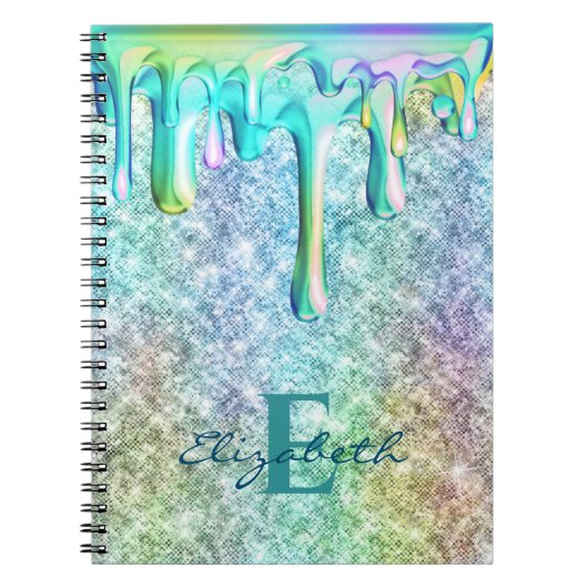 Cute Unicorn Iridescente glittersprenkels Nep-glit Notitieboek (Voorkant)