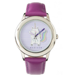 Cute Unicorn - Lila gestreept Horloge