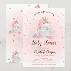 Cute Unicorn, Macarons, Sterren Baby Borrel Kaart