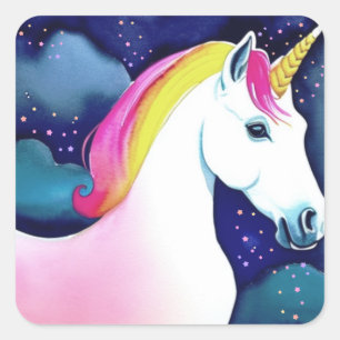 Cute Unicorn Magical Stars Drawing Girl Birthday Vierkante Sticker