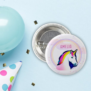 Cute Unicorn Magical Stars Girl Name Birthday Ronde Button 3,2 Cm