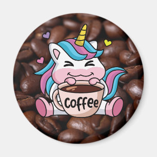 Cute Unicorn met koffie Magneet