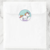 Cute unicorn met naam ronde sticker (Tas)