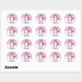 Cute unicorn met naam ronde sticker (Vel)