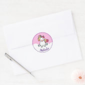 Cute unicorn met naam ronde sticker (Envelop)