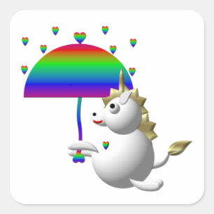 Cute unicorn met paraplu vierkante sticker