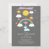 Cute Unicorn Mobile Baby shower Invitation (Devant)