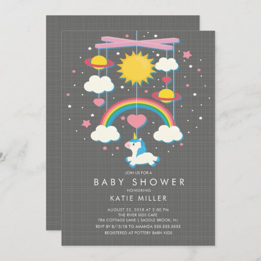 Cute Unicorn Mobile Baby shower Invitation (Devant / Derrière)