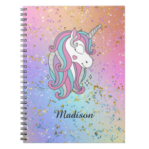 Cute Unicorn Ombre Rainbow Glitter Sparkle Spiral Notitieboek