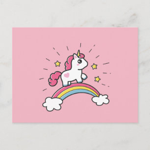 Cute Unicorn op een regenboogontwerp Briefkaart
