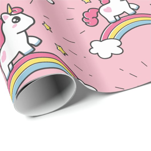 Cute Unicorn op een regenboogontwerp Cadeaupapier (Rol Hoek)