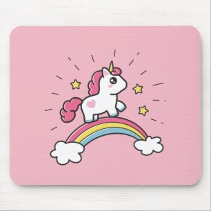 Cute Unicorn op een regenboogontwerp Muismat