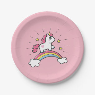 Cute Unicorn op een regenboogontwerp Papieren Bordje