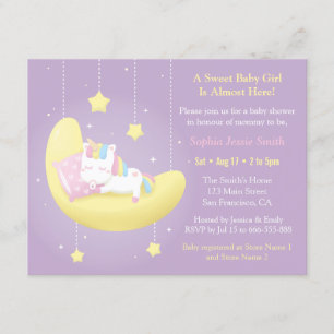 Cute Unicorn op Moon Baby Shower Invitations Kaart