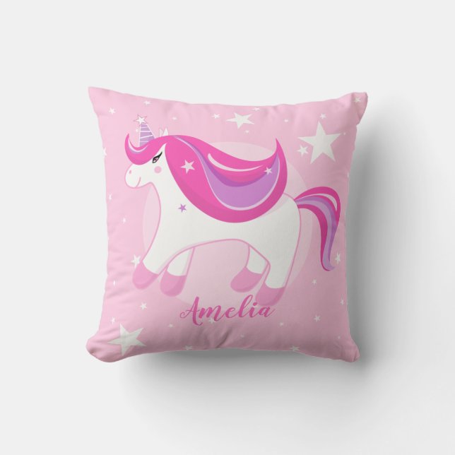 Cute Unicorn | Oreiller rose personnalisé 🦄 (Recto)